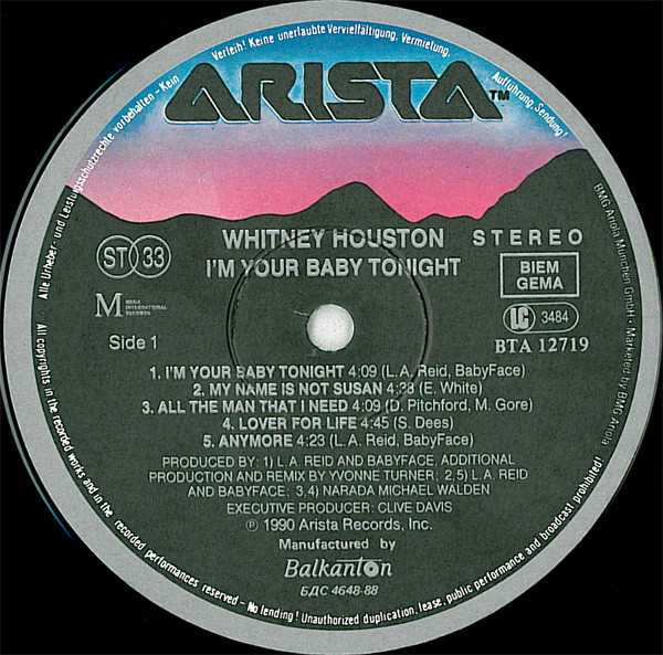 Whitney Houston ‎– I'm Your Baby Tonight
