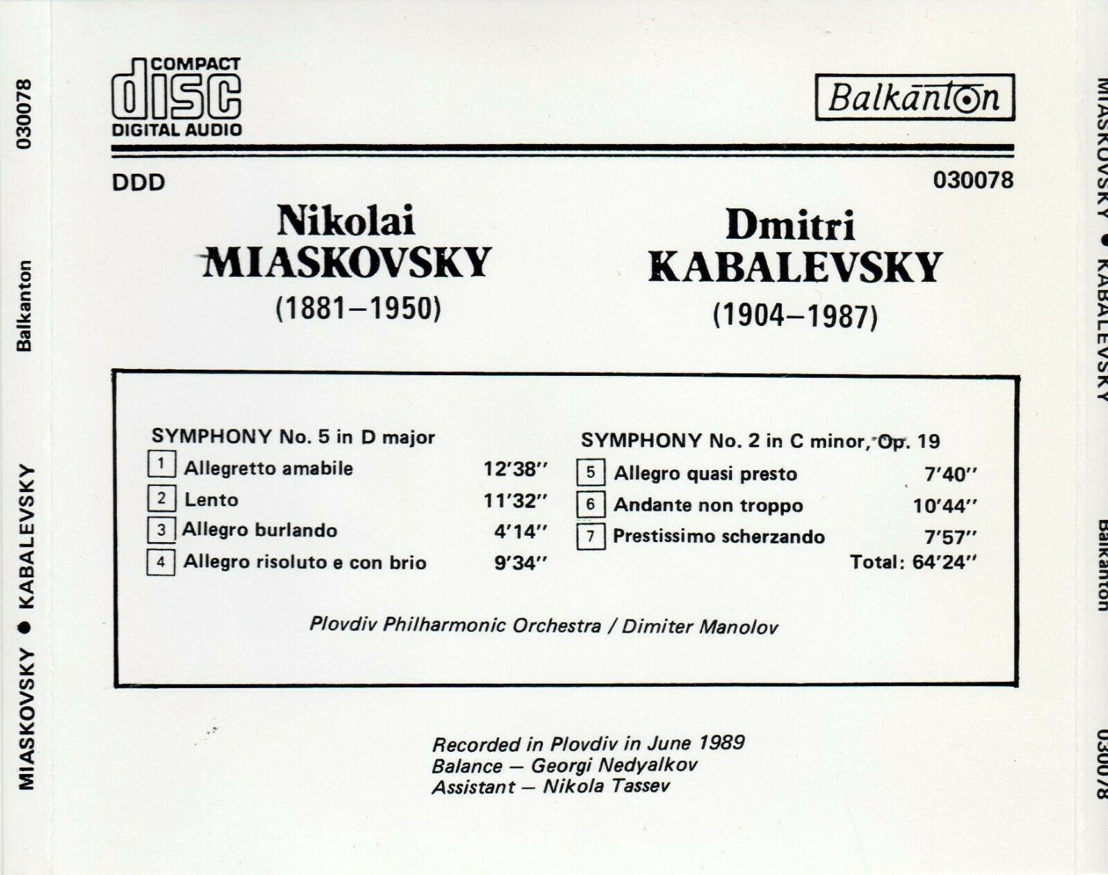 Nikolai MIASKOVSKY / Dmitri KABALEVSKY
