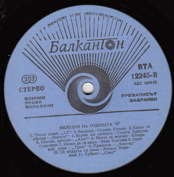 Българска телевизия. Мелодия на годината '87