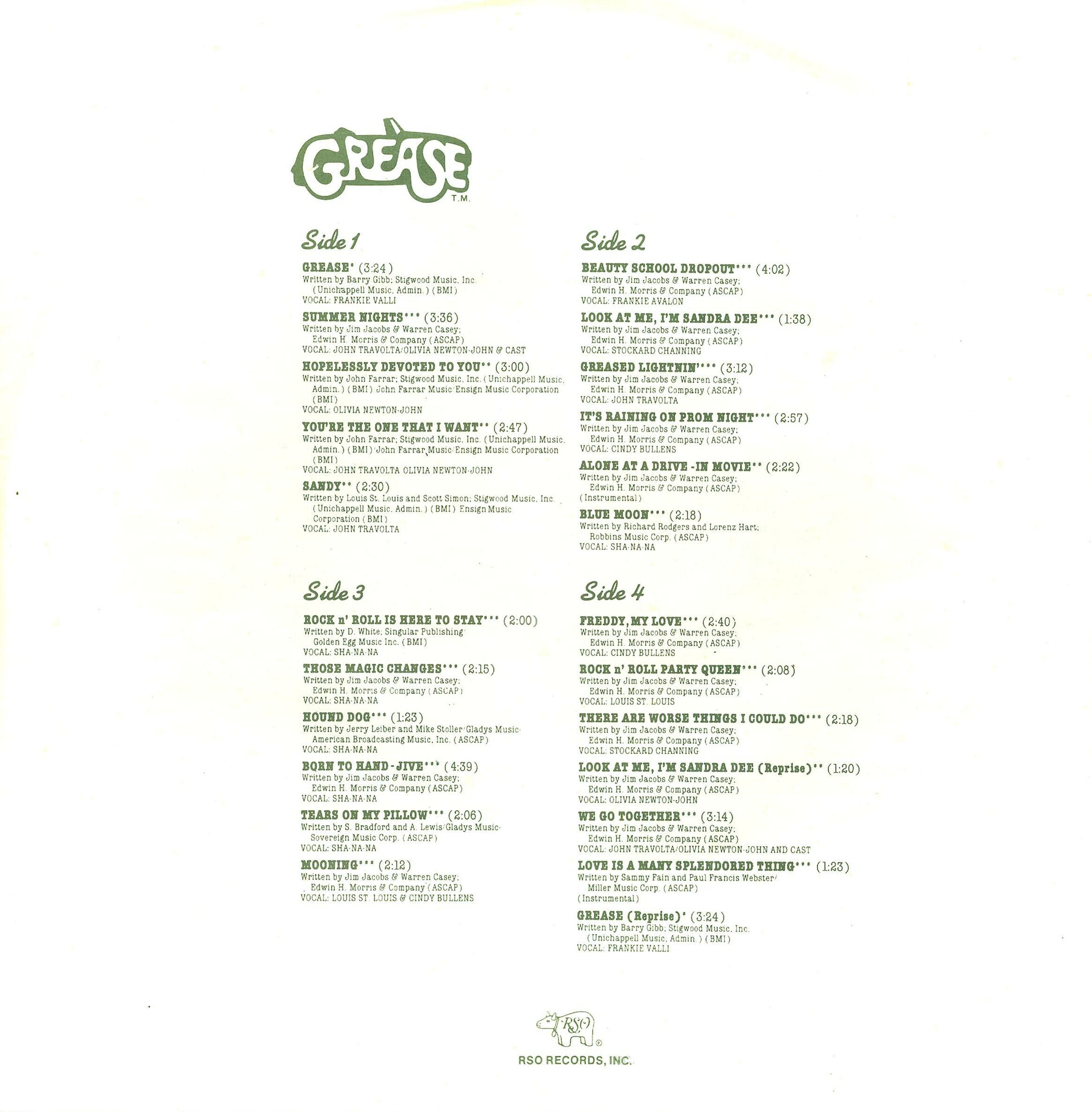 Original Movie Sound Track "Grease"