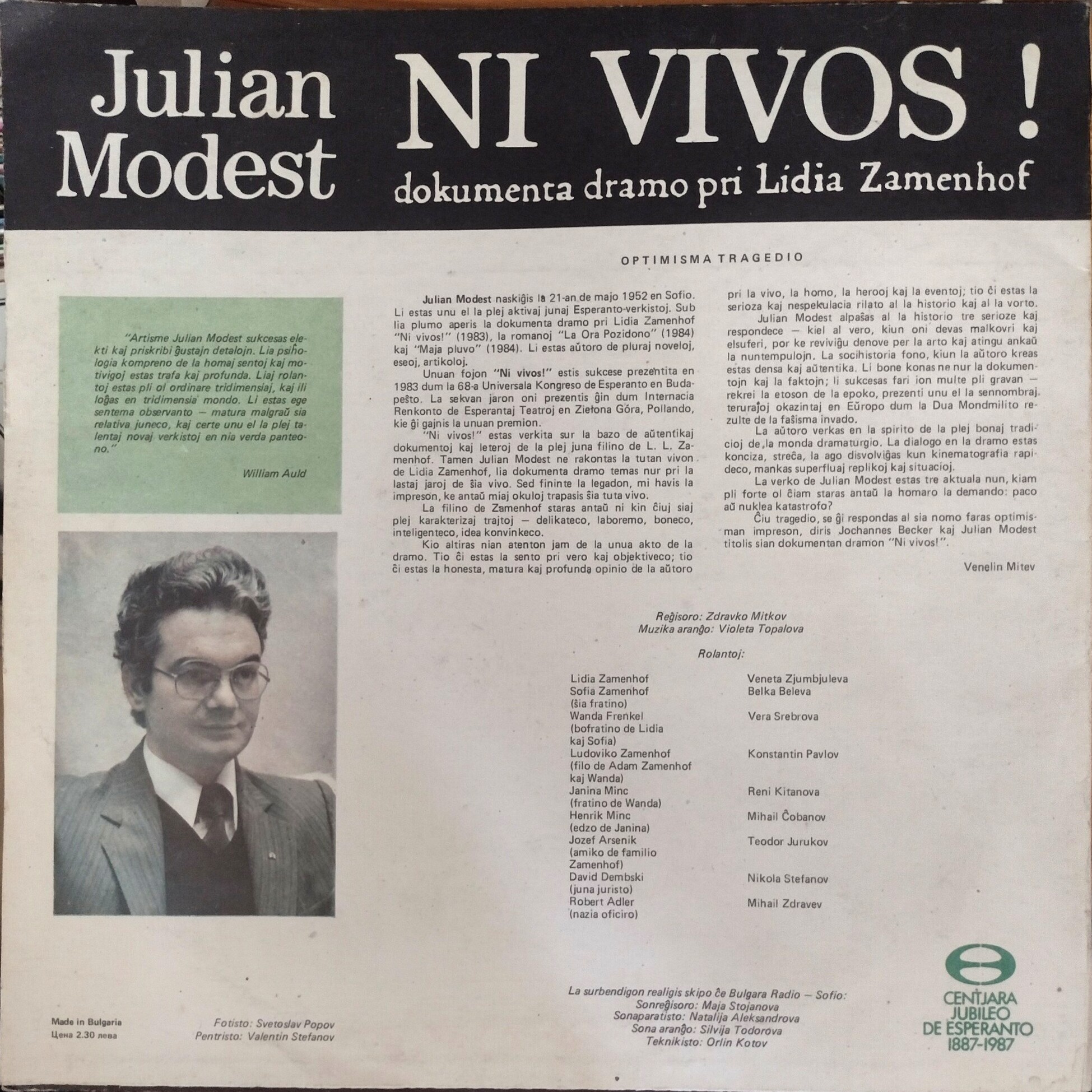 Julian Modest. Ni vivos! Dokumenta dramo pri Lidia Zamenhof