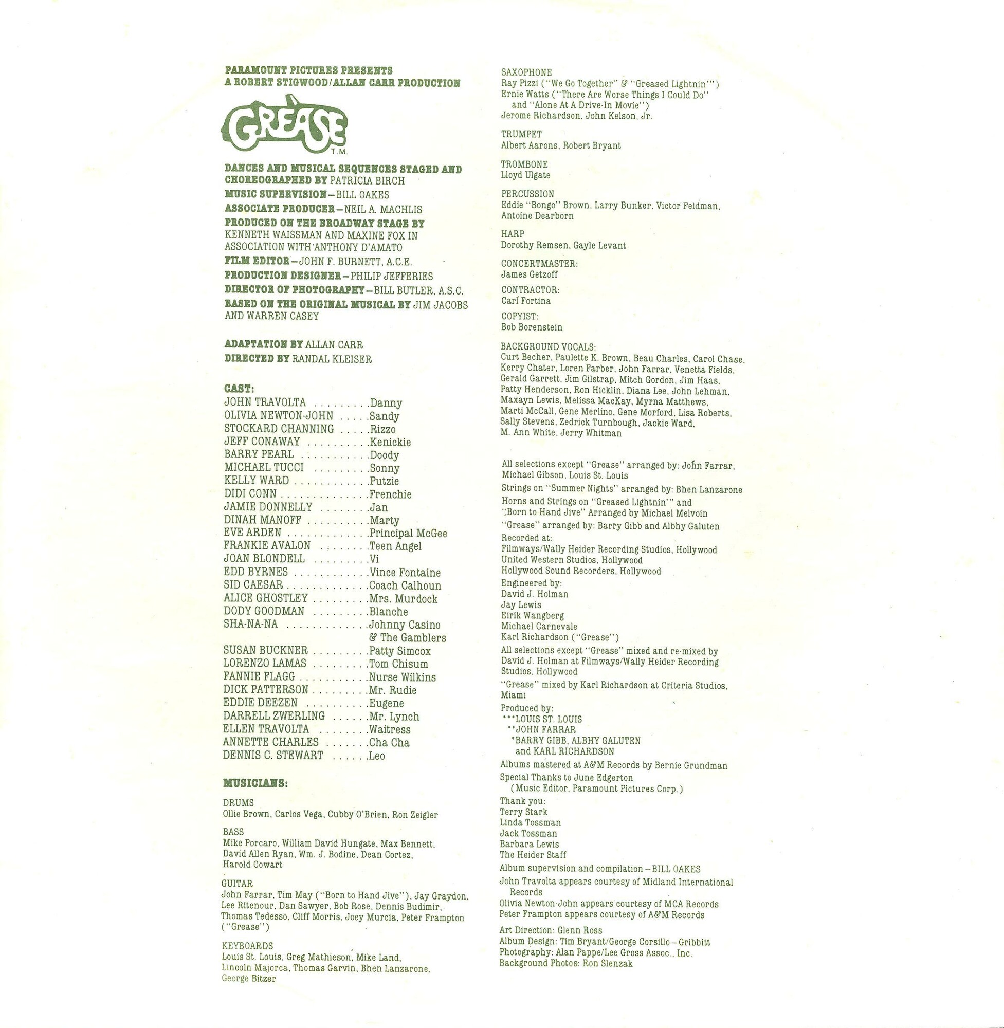 Original Movie Sound Track "Grease"